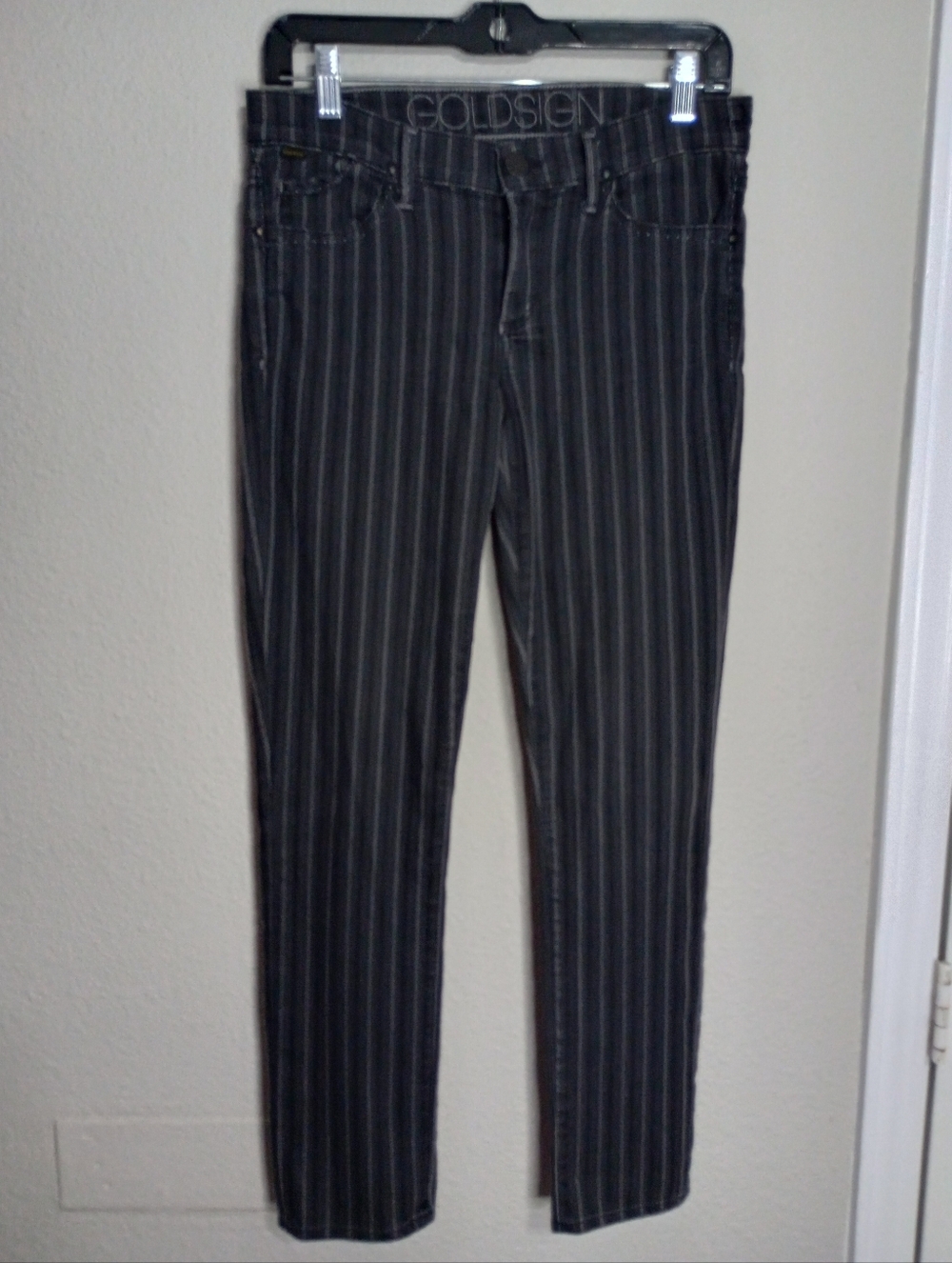 Goldsign Black/Gray Striped Jeans Low Rise Slim Leg